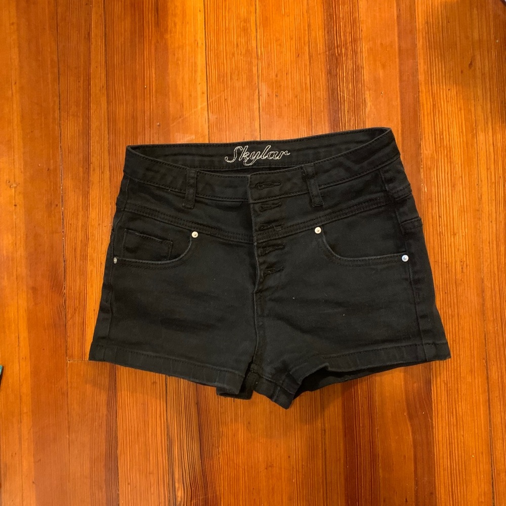 High waisted black jean shorts